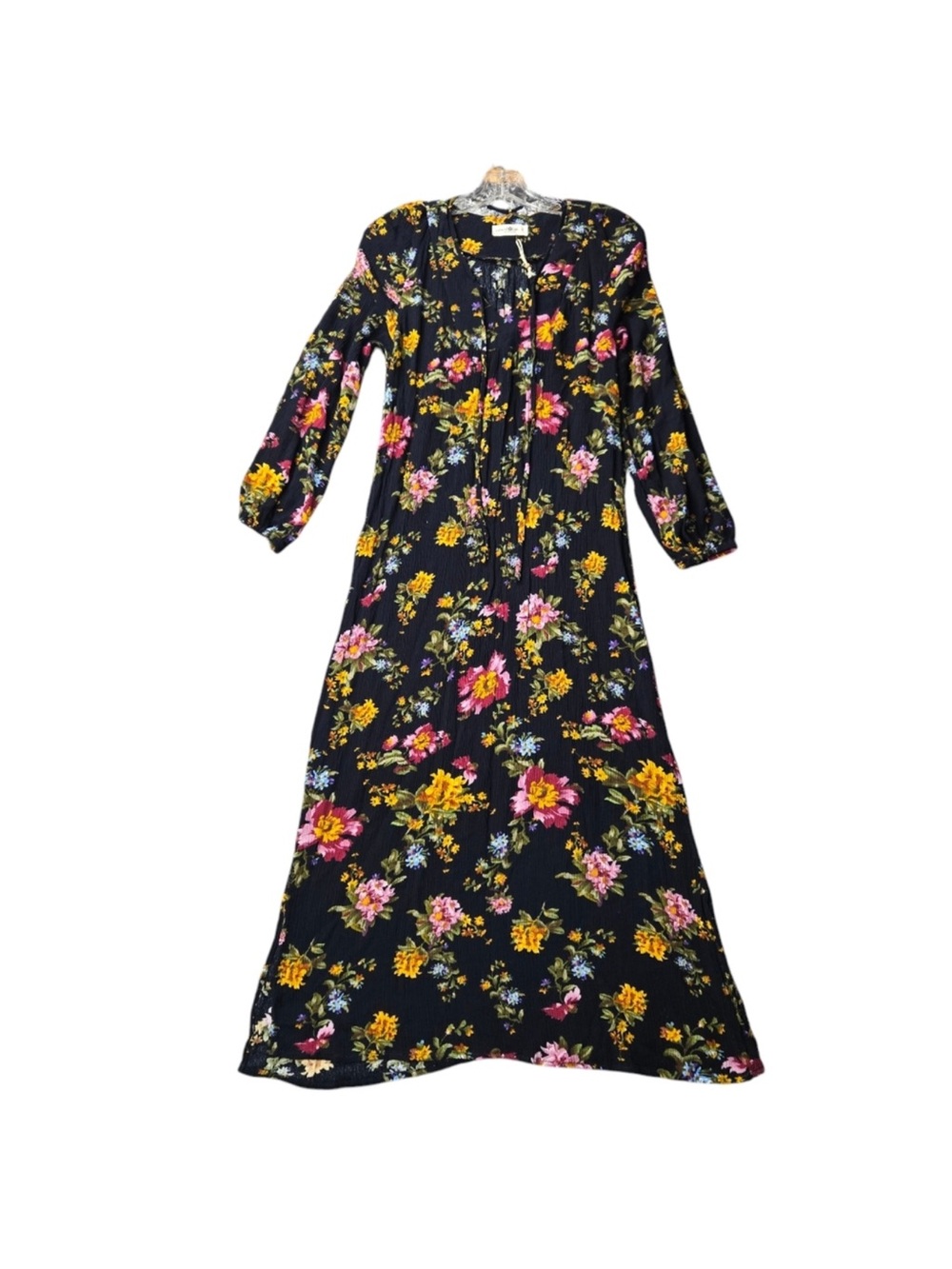 Natural Life Rowan Side Slit Midi Dress Floral Long-sleeve Elastic Cuff gauzy - Picture 7 of 8